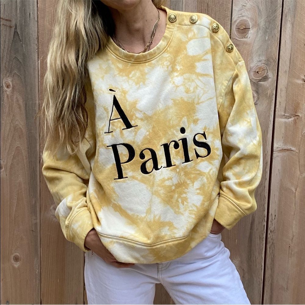 H&M Paris tie dyed yellow sweater in size small